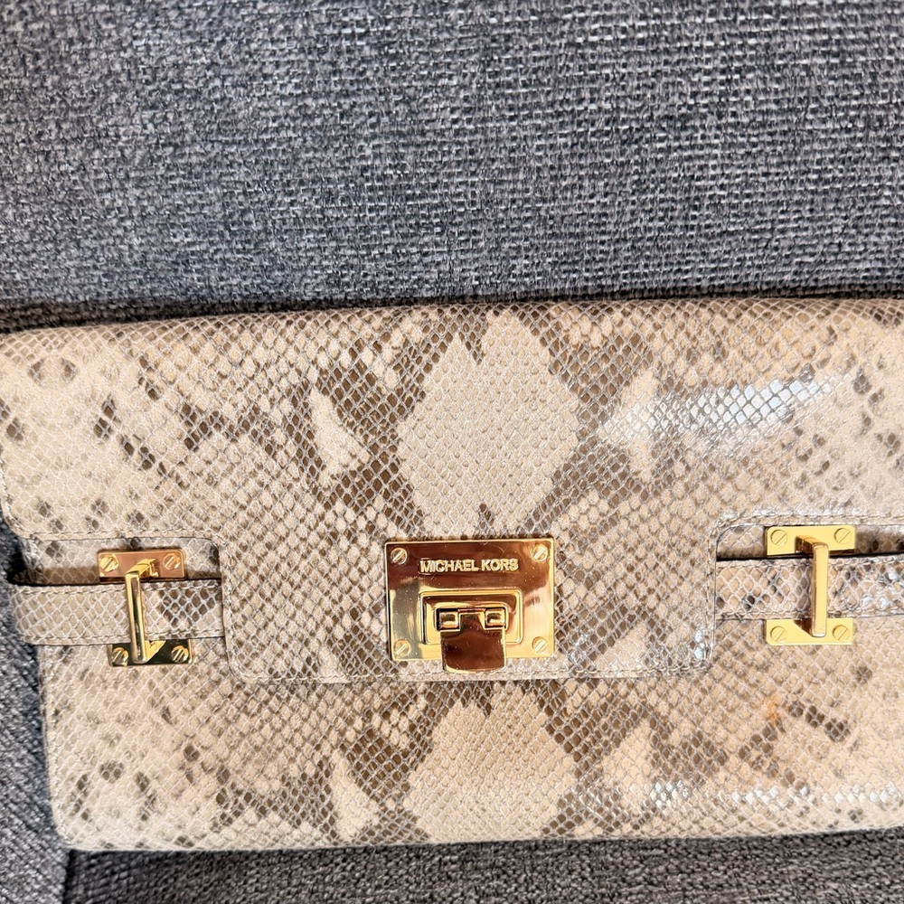 Michael Kors Beige Snake Print Shoulder Bag